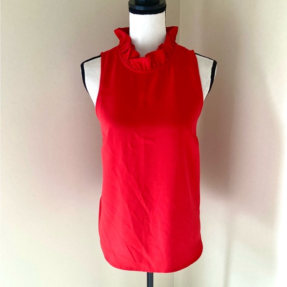 J Crew Red Ruffle Neck Sleeveless Blouse Size S - Picture 4 of 8